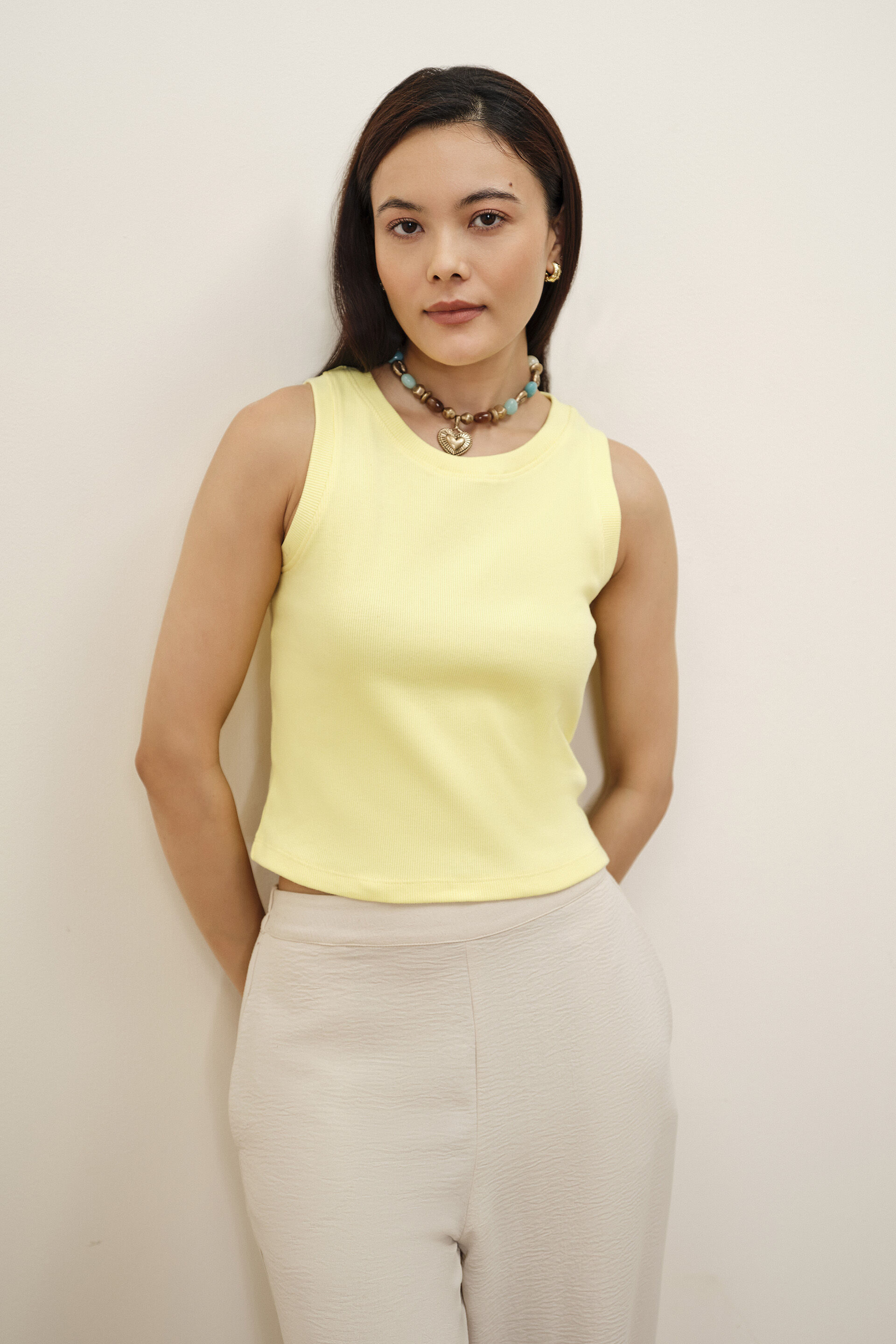 Yellow Ribbed Sleeveless Top